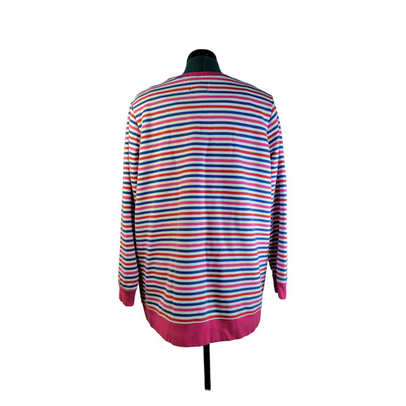 Lands End Serious Sweats Pink‎ Blue Striped Anchor Sweatshirt Pullover 1X - Picture 3 of 11